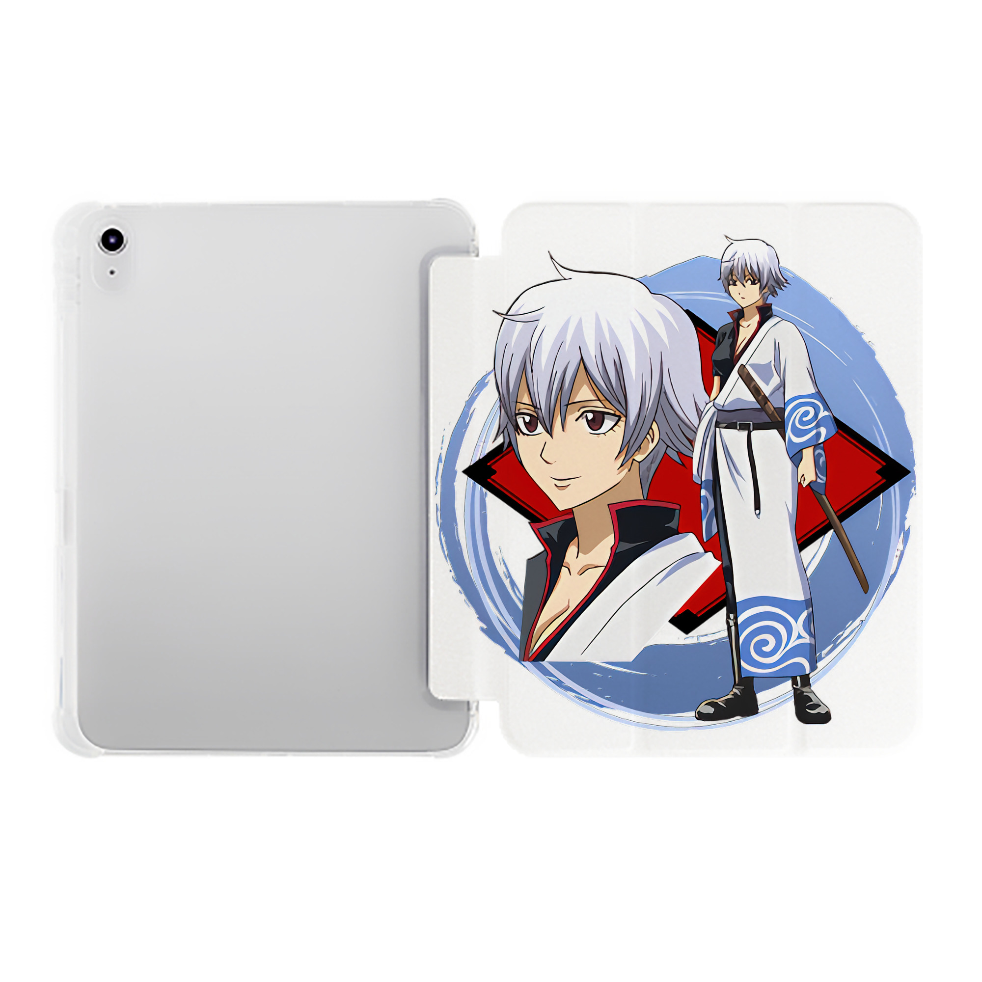 （画像用） ぎんたま 坂田銀時（さかたぎんとき） 神楽 志村新八（しむら しんぱち） GINTAMA Sakata Gintoki Kagura Shimura Shinpachi IPad ケース ペン収納付き 三つ折りスタンド PUレザー×シリコン 対応機種9.5/10.5/10.9インチ